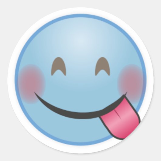 Blaues Emoji-Gesicht mit Zunge, die aus Funny hina Runder Aufkleber (Vorderseite)