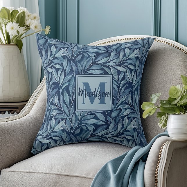Blaues Erbe Monogram Accent Pillow Kissen (Von Creator hochgeladen)