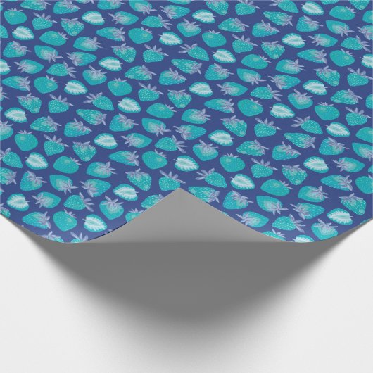 Blaues Erdbeermuster Geschenkpapier (Ecke)
