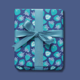 Blaues Erdbeermuster Geschenkpapier