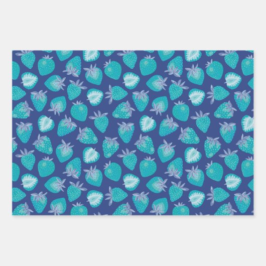 Blaues Erdbeermuster Geschenkpapier Set (Vorderseite 2)