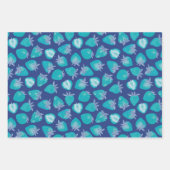 Blaues Erdbeermuster Geschenkpapier Set (Vorderseite)