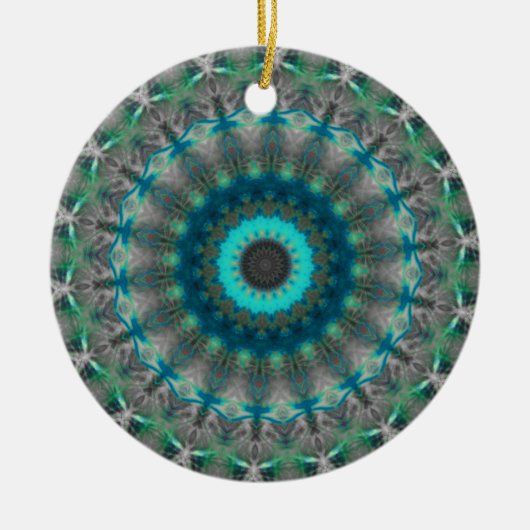 Blaues ErdMandala-Kaleidoskopmuster Keramik Ornament (Vorne)