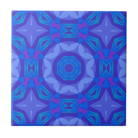 Blaues Ethnic Boho Abstrakt Mosaic Geometric Muste Fliese (Vorderseite)