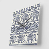 Blaues Ethnisch-Elefantenmuster Quadratische Wanduhr (Winkel)