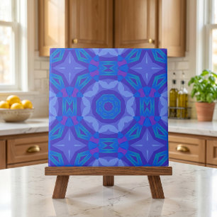 Blaues Ethnisches Boho-Abstraktes Mosaik-Geometris Fliese