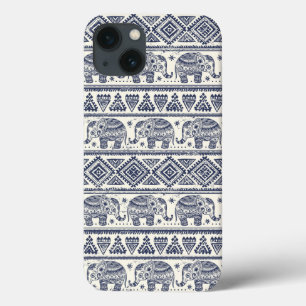 Blaues ethnisches Elefant-Muster iPhone 13 Hülle