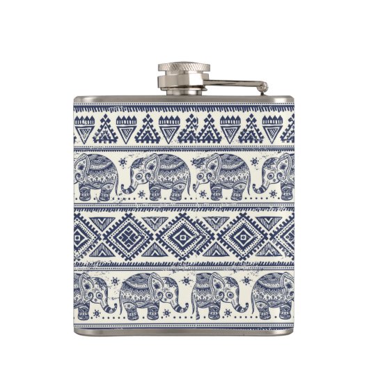 Blaues ethnisches Elefant-Muster Flachmann (Rückseite)