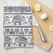 Blaues ethnisches Elefant-Muster Geschirrtuch (Viertel Falte)