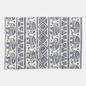 Blaues ethnisches Elefant-Muster Geschirrtuch (Horizontal)