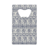 Blaues ethnisches Elefant-Muster Kreditkartenflaschenöffner (Rückseite)