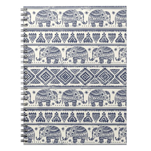 Blaues ethnisches Elefant-Muster Notizblock (Vorderseite)