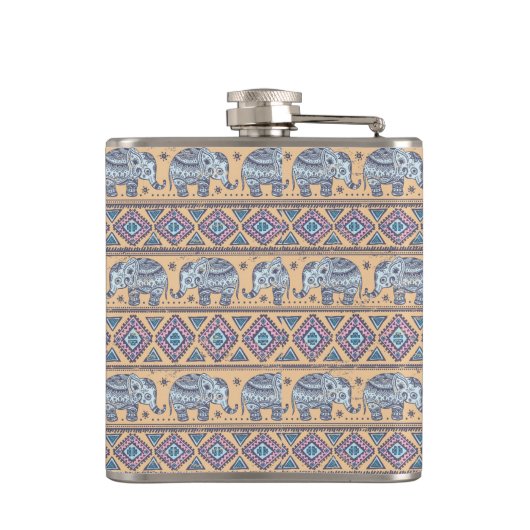 Blaues ethnisches Elefant-Stammmuster Flachmann (Rückseite)