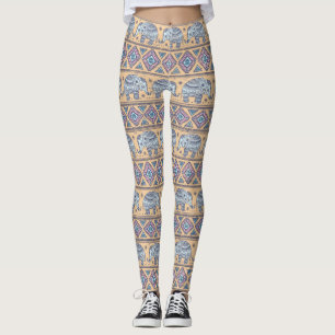 Blaues ethnisches Elefanten-Stammesmuster Leggings