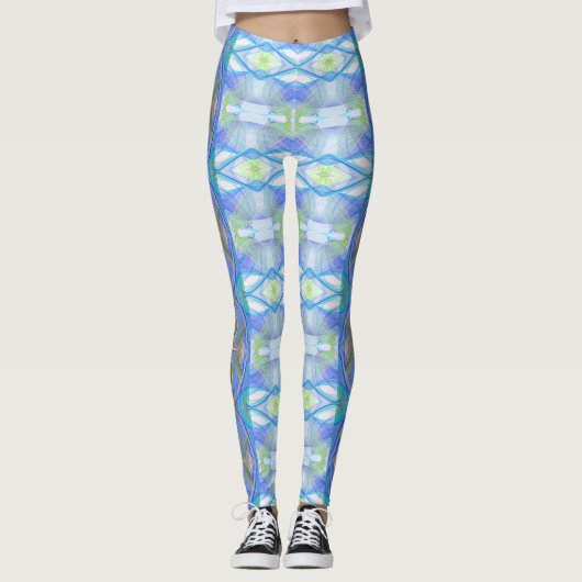 blaues ethnisches Muster des Fraktals Leggings (Vorderseite)