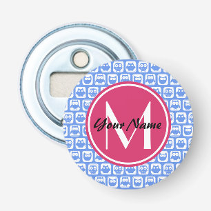 Blaues Eukalyptomuster Rosa Angepasstes Monogramm Flaschenöffner