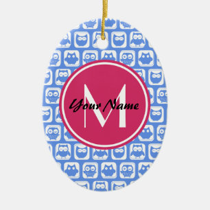 Blaues Eukalyptomuster Rosa Angepasstes Monogramm Keramik Ornament