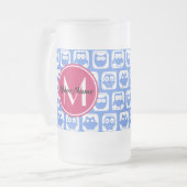 Blaues Eukalyptomuster Rosa Angepasstes Monogramm  Mattglas Bierglas (Vorderseite Links)
