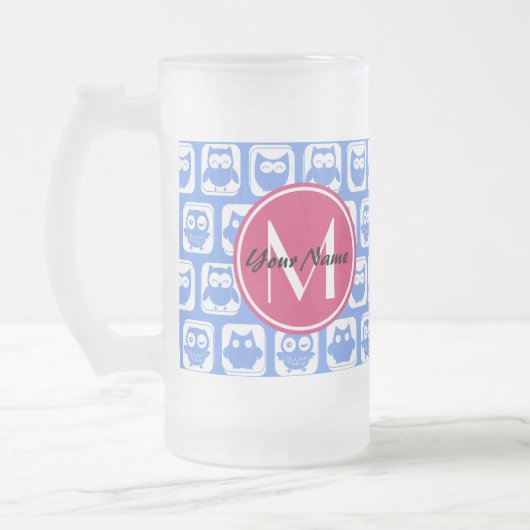 Blaues Eukalyptomuster Rosa Angepasstes Monogramm  Mattglas Bierglas (Links)
