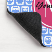 Blaues Eukalyptomuster Rosa Angepasstes Monogramm  Mousepad (Ecke)