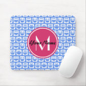 Blaues Eukalyptomuster Rosa Angepasstes Monogramm  Mousepad (Mit Mouse)