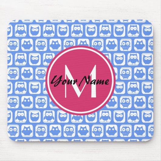 Blaues Eukalyptomuster Rosa Angepasstes Monogramm  Mousepad (Vorne)