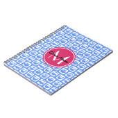 Blaues Eukalyptomuster Rosa Angepasstes Monogramm Notizblock (Linke Seite)