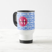 Blaues Eukalyptomuster Rosa Angepasstes Monogramm Reisebecher (Vorderseite Links)