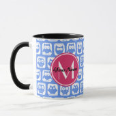 Blaues Eukalyptomuster Rosa Angepasstes Monogramm  Tasse (Links)