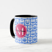 Blaues Eukalyptomuster Rosa Angepasstes Monogramm  Tasse (Vorderseite Links)