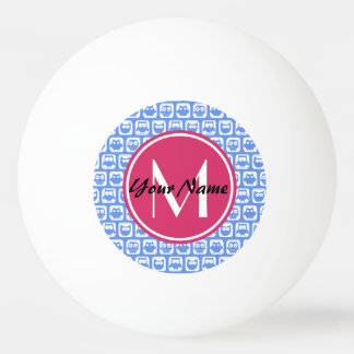 Blaues Eukalyptomuster Rosa Angepasstes Monogramm  Tischtennisball