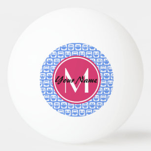 Blaues Eukalyptomuster Rosa Angepasstes Monogramm Tischtennisball