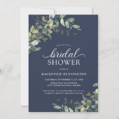 Blaues Eukalyptus-Grünes Brautparty Einladung (Vorderseite)