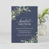 Blaues Eukalyptus-Grünes Brautparty Einladung (Stehend Vorderseite)