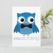 Blaues Eule mit Bow Krawatte Kinderdusche Einladun Einladung (Stehend Vorderseite)