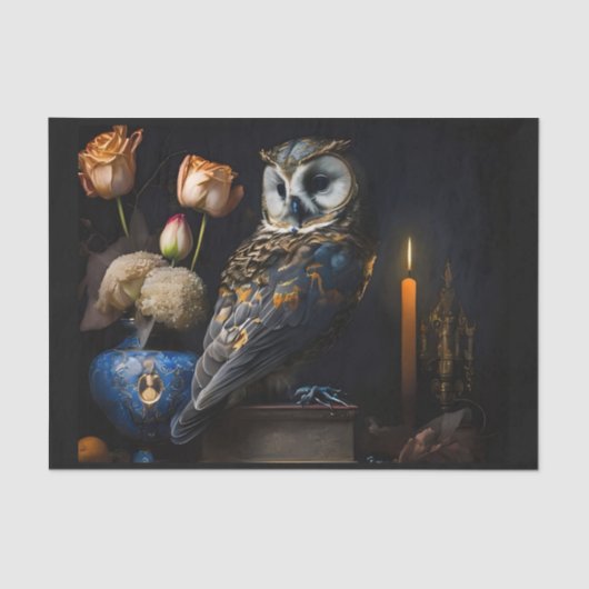 Blaues Eule und Blume Seidenpapier (Vorderseite)