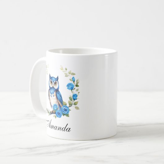 Blaues Eule und Rose Girl Kaffeetasse (Vorderseite Links)