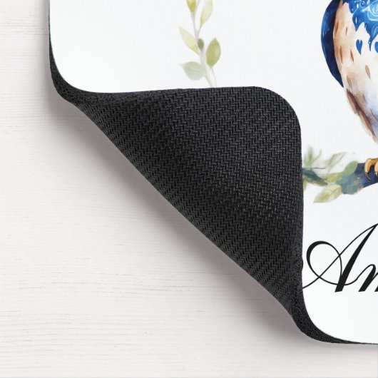 Blaues Eule und Rose Girl Mousepad (Ecke)