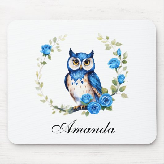 Blaues Eule und Rose Girl Mousepad (Vorne)