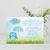 Blaues Eulen-Baby besprühen Einladung (Stehend Vorderseite)