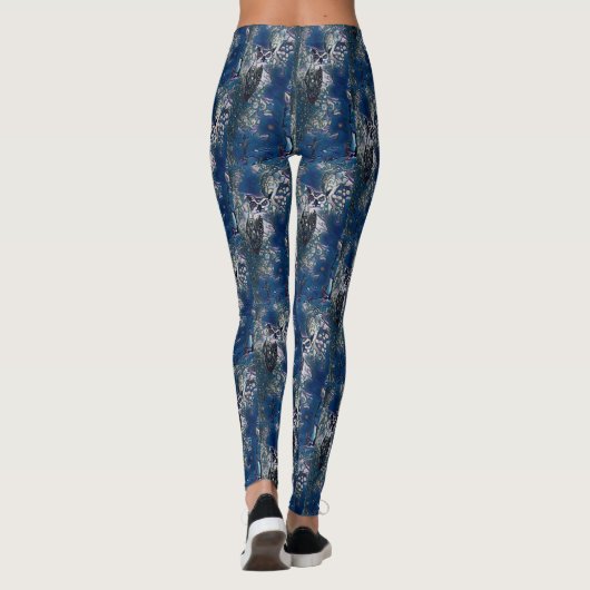 Blaues Eulen-und Trauben-Muster Leggings (Rückseite)