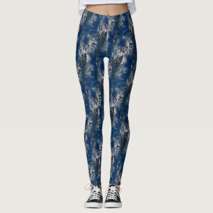 Blaues Eulen-und Trauben-Muster Leggings