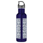 Blaues Extravagantes Blumenmuster Edelstahlflasche (Rückseite)