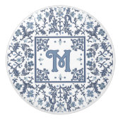 Blaues Extravagantes Blumenmuster Personalisiert Keramikknauf (Vorderseite)