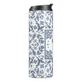 Blaues Extravagantes florales Grafikmuster Persona Thermosbecher (Nach links gedreht)
