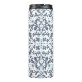 Blaues Extravagantes florales Grafikmuster Persona Thermosbecher (Rückseite)