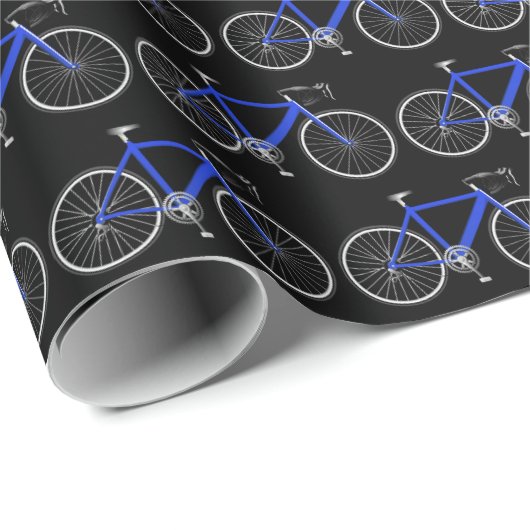 blaues Fahrrad auf schwarzem Papier Geschenkpapier (Rolleneckpunkt)