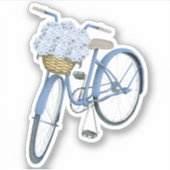 Blaues Fahrrad mit Hydrangeas Vinyl Sticker (Vorderseite)