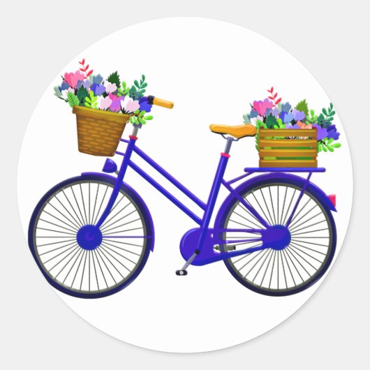 Blaues Fahrrad mit Korb von Blume - Aufkleber (Vorderseite)