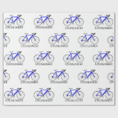 Blaues Fahrrad mit Text des Zykologen auf weiß Geschenkpapier (Flach)